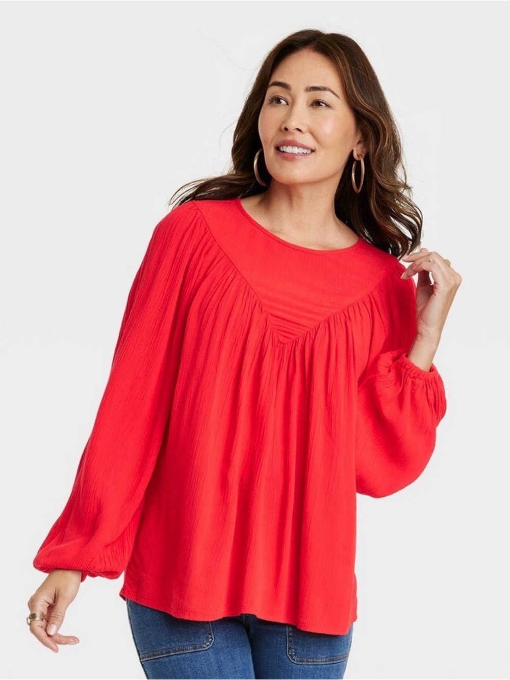 Women's Bishop Long Sleeve Blouse - Knox Rose Red XL